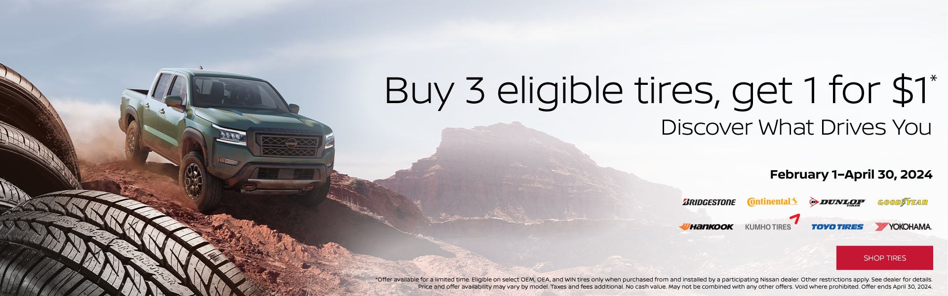 Buy 3 eligible tires, get 1 for $1